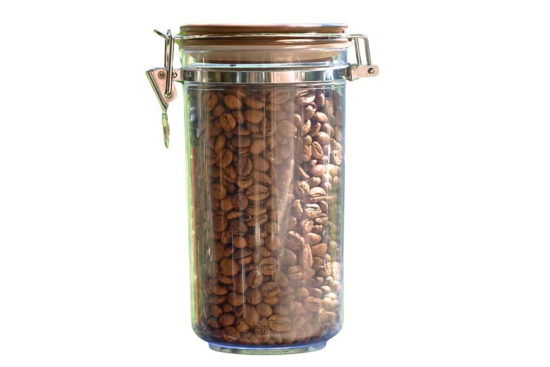 Sealed jar full of coffee beans