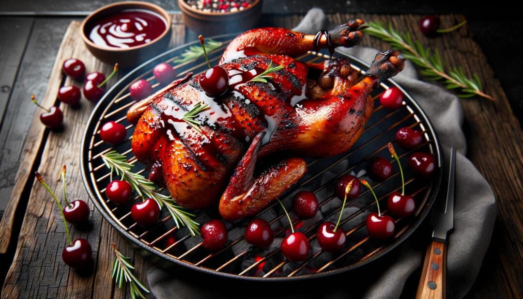 Bbq duck: with a cherry and red wine sauce