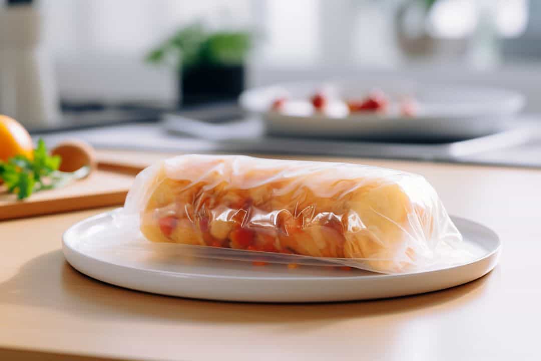 Apple strudel wrapped in plastic