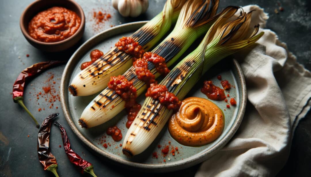 Grilled leeks: paired with a romesco sauce