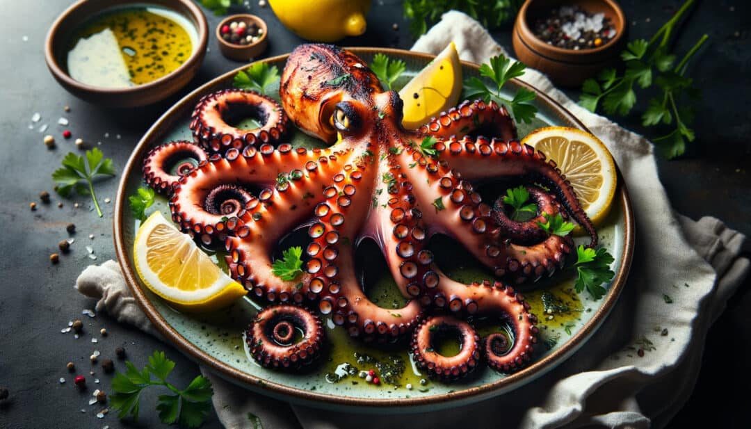 Grilled octopus paired with a lemon and oregano dressing