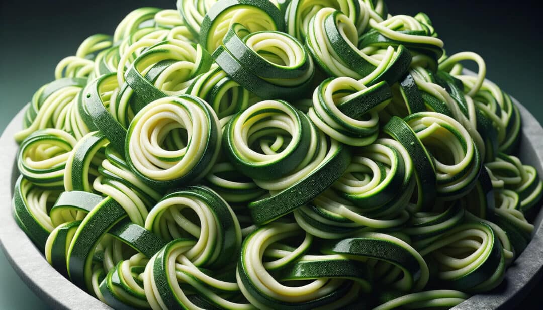 Spiralized vegetable noodles made from zucchini.