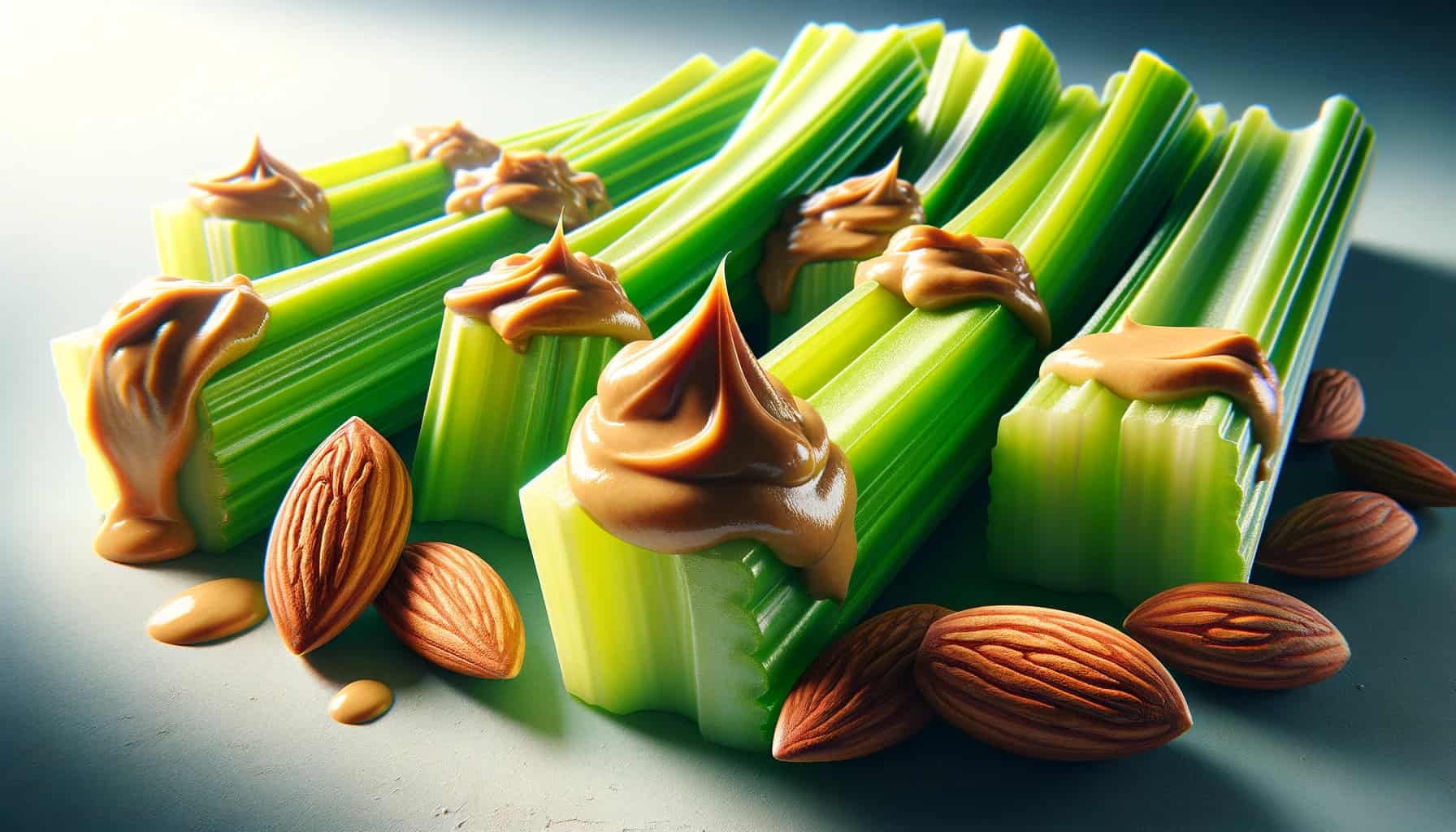 Celery sticks dipped in almond butter