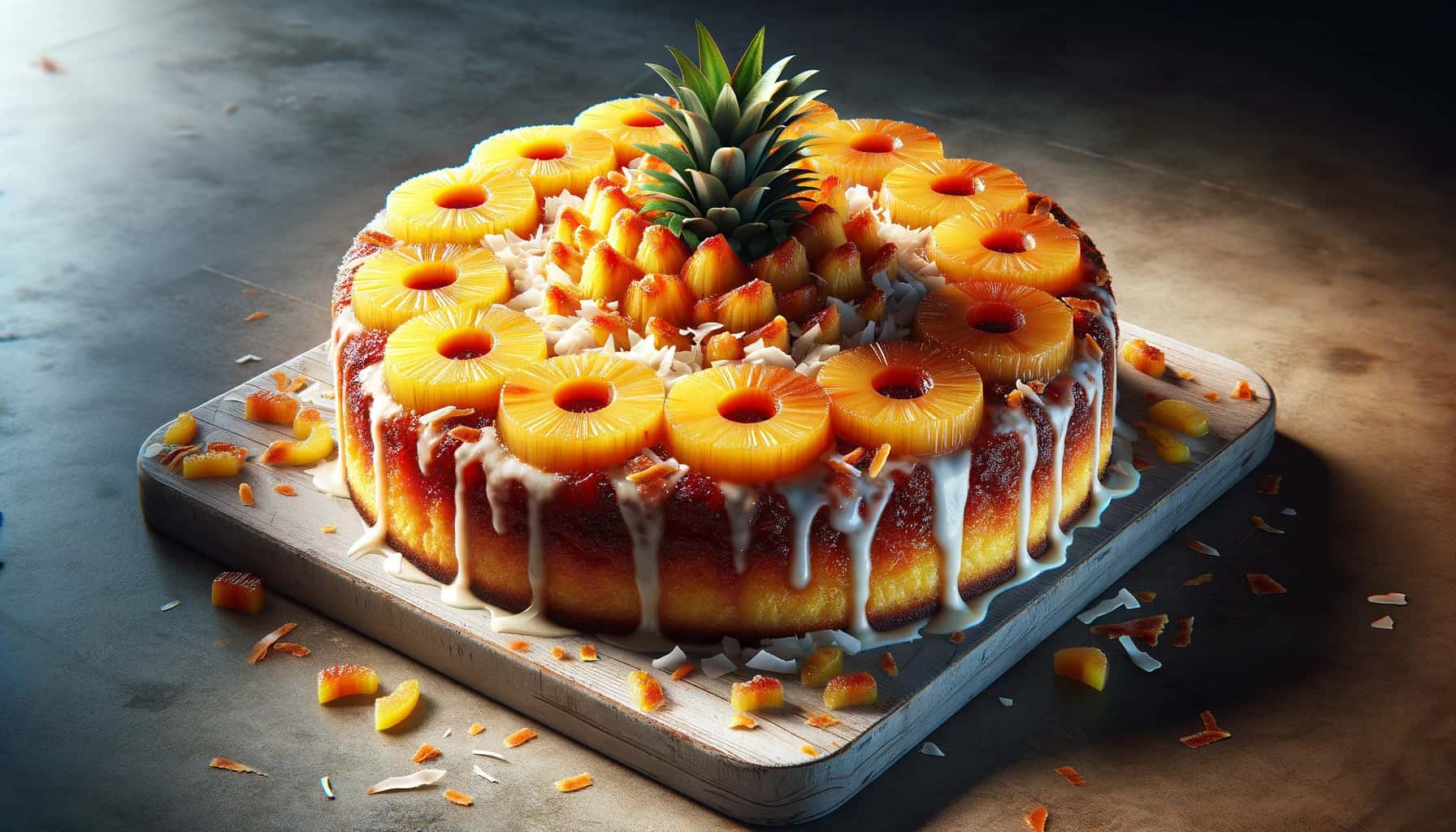 Tropical pineapple coconut upside-down cake