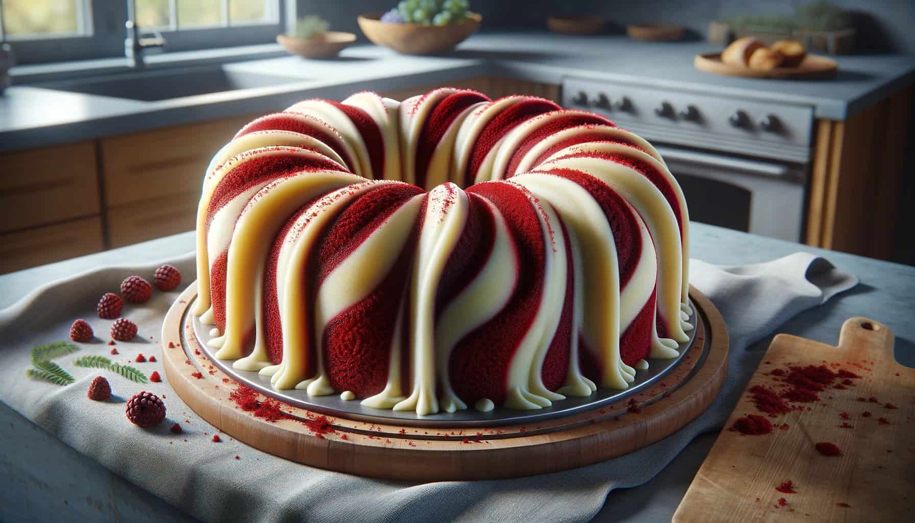 Vanilla-red velvet swirl bundt cake