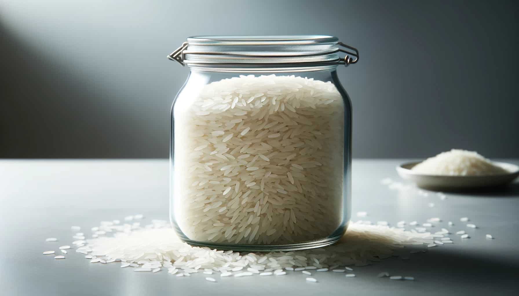 White rice in a glass jar