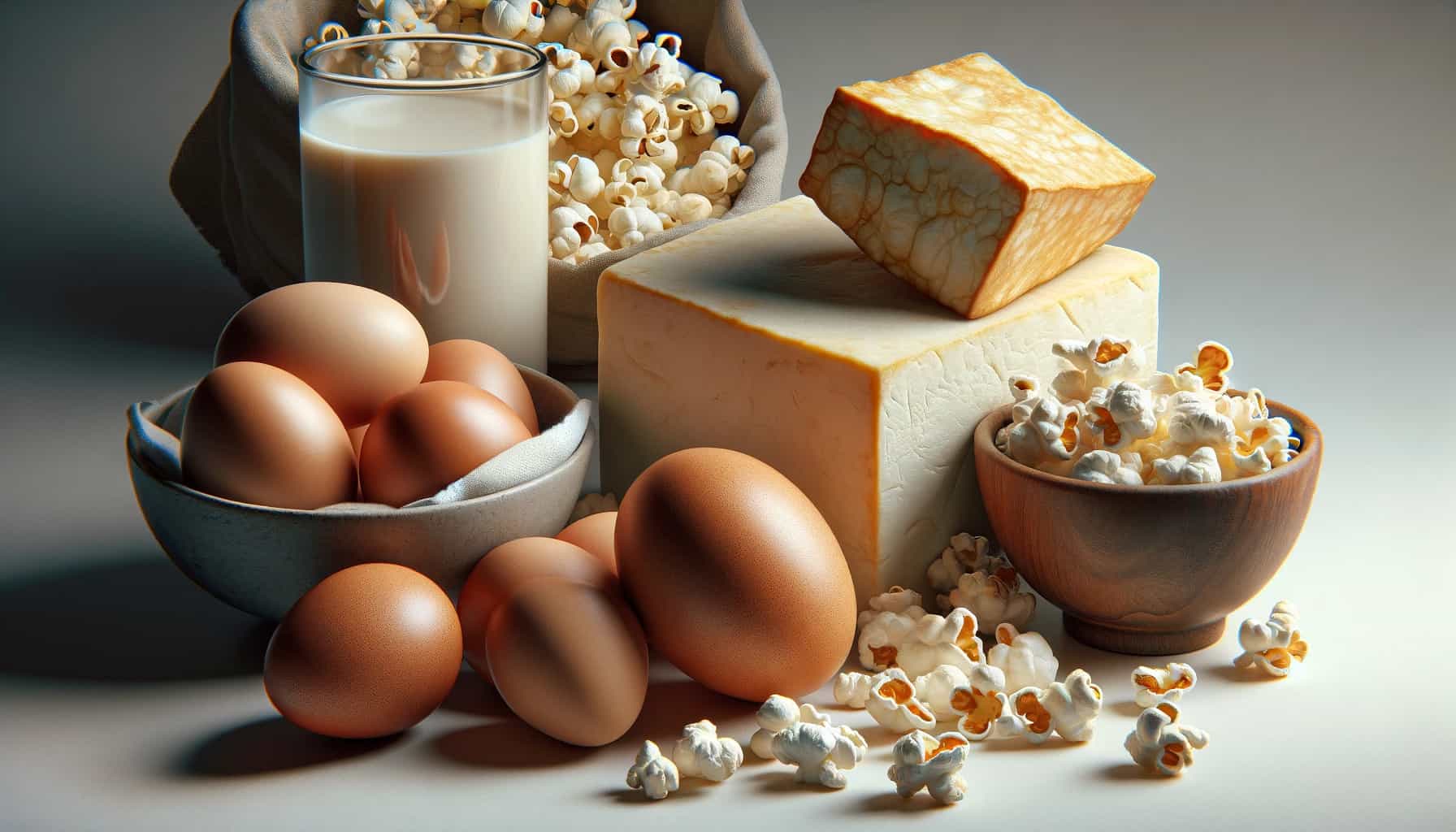 Eggs, tofu, and air-popped popcorn