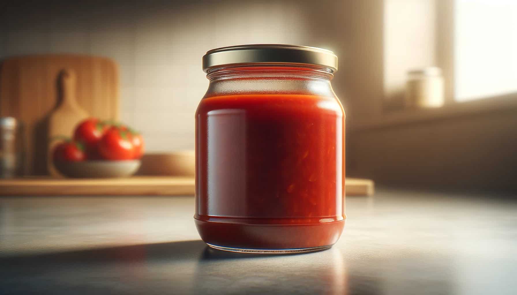 Tomato sauce in a clear glass jar