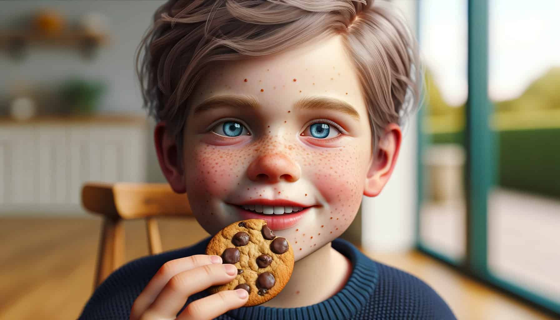 Child eating chocolate cookies
