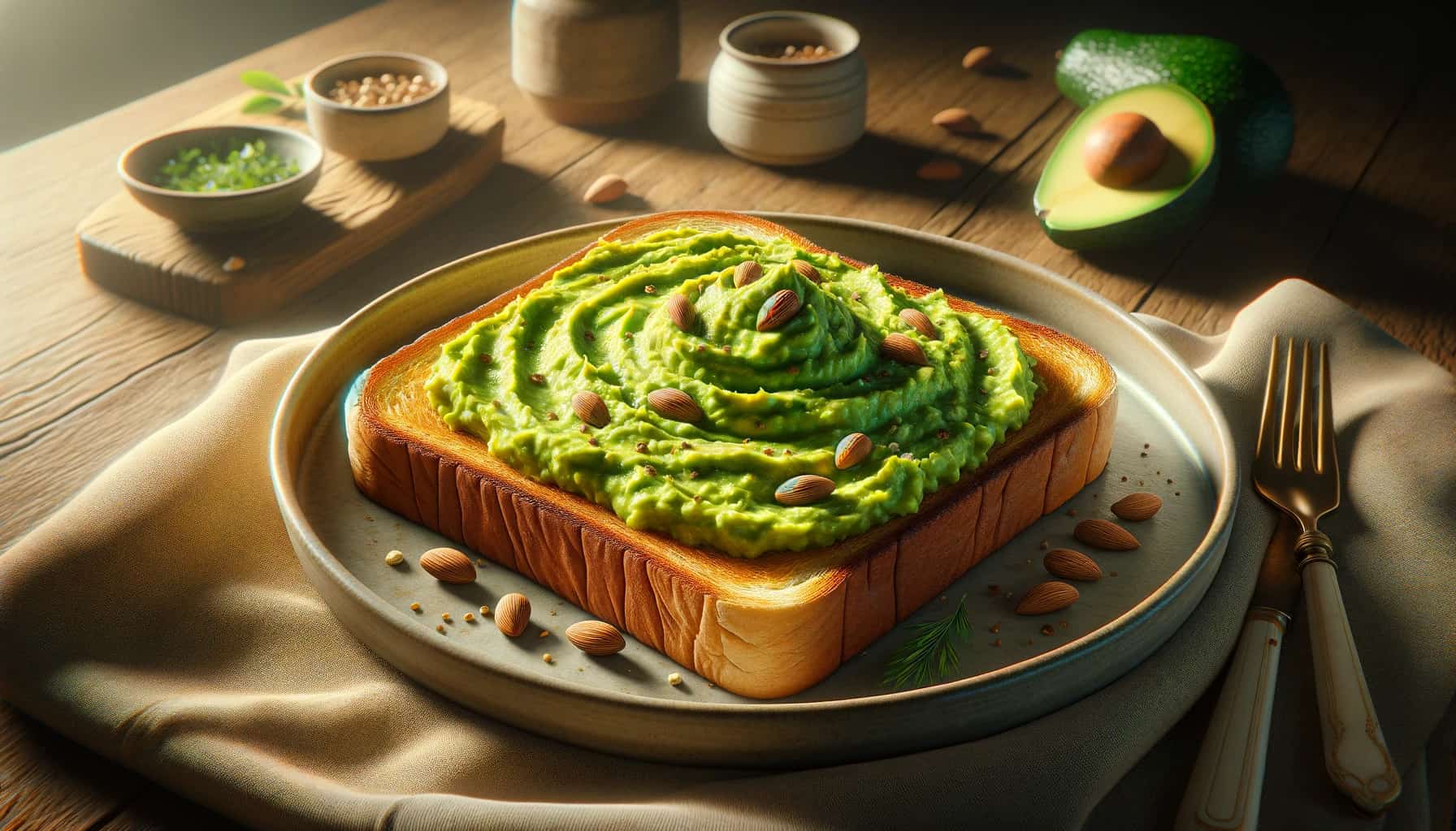 Mashed avocado spread on golden brown toast